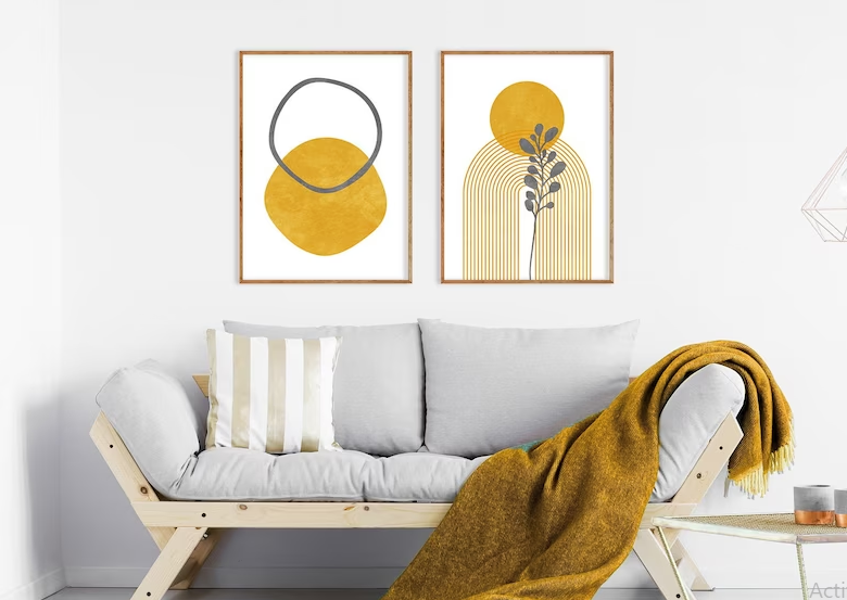 Set de 2 Cuadros Boho Geométrico Amarillo Mostaza