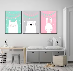 Setx3 Cuadros Infantil- Conejo,Oso, Gato