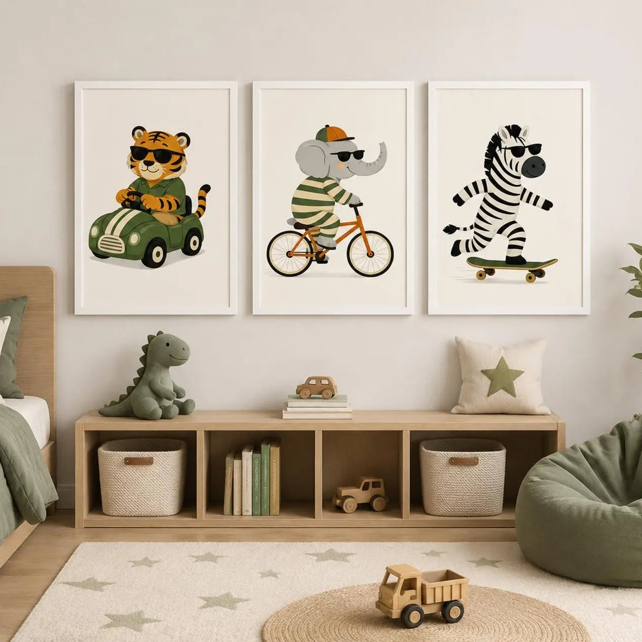 Set x3 cuadros Cebra,Tigre, Elefante Divertidos