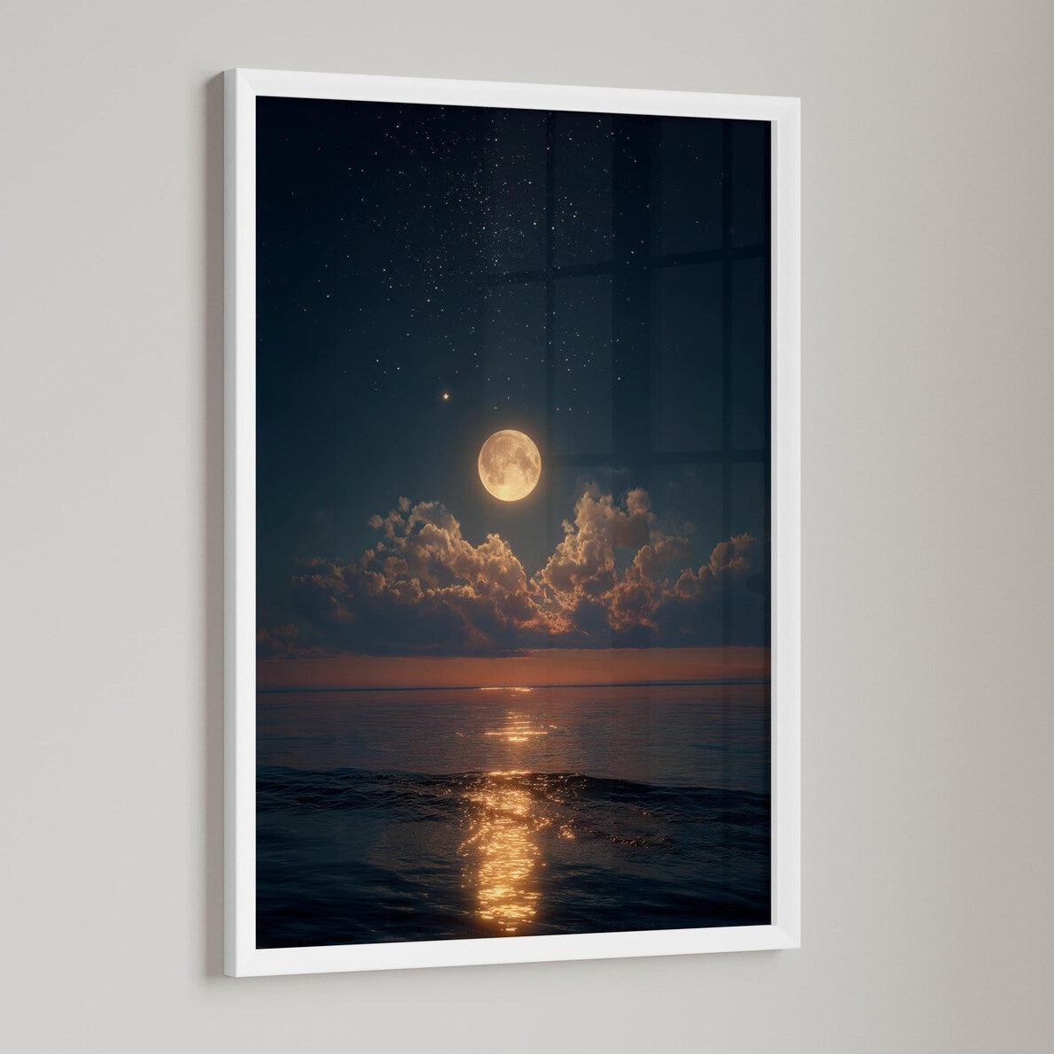 Cuadro luna llena en el oceano