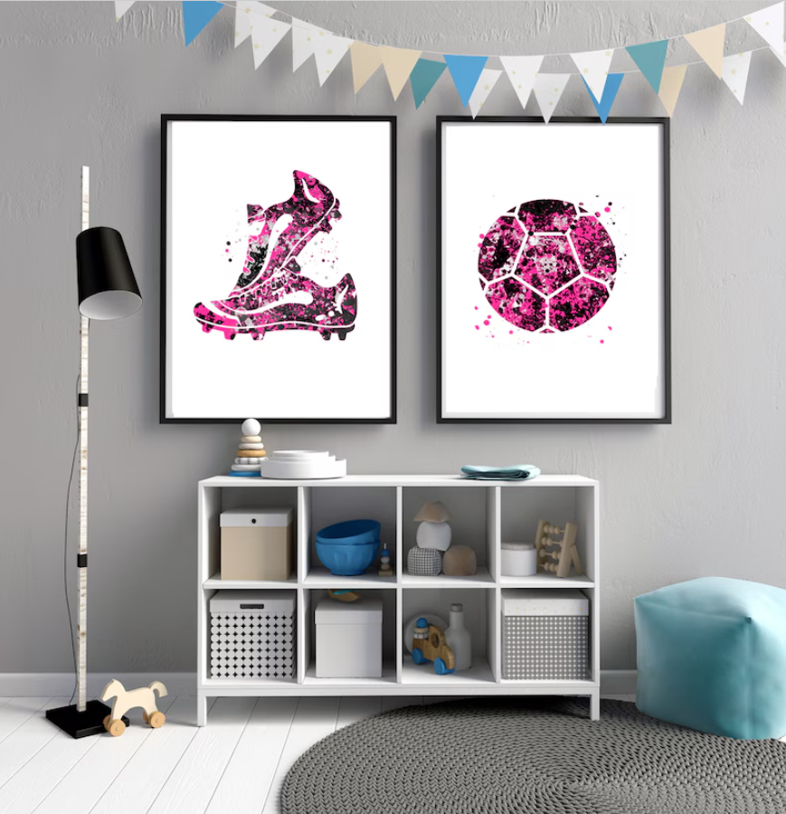 Setx2 cuadros Balon de Futbol y Zapatos Rosas