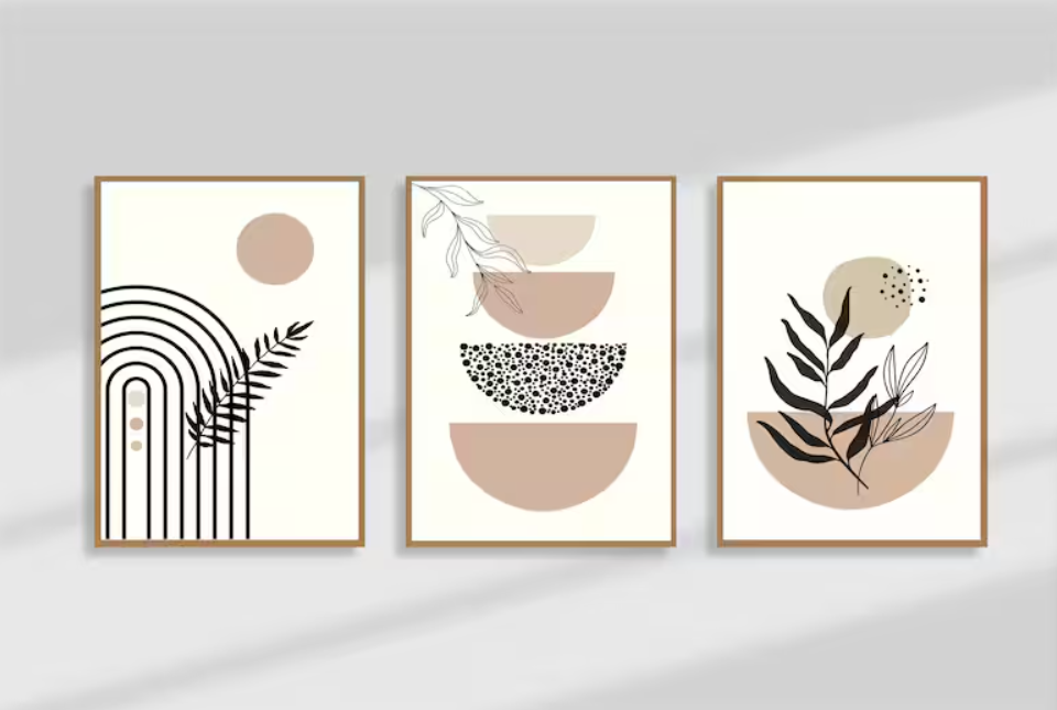 Setx3 Cuadros Boho Beige y Negro