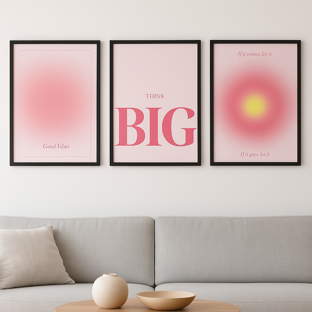 Set x3 Cuadros Preppy rosa (good vibes,think big,If it comes...)
