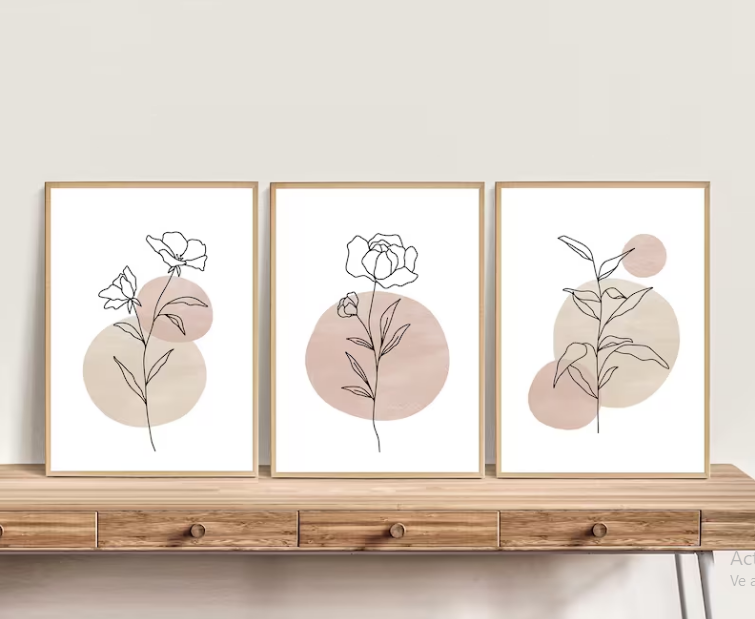 Set x 3 Cuadros irregular Estampado de lineas florales