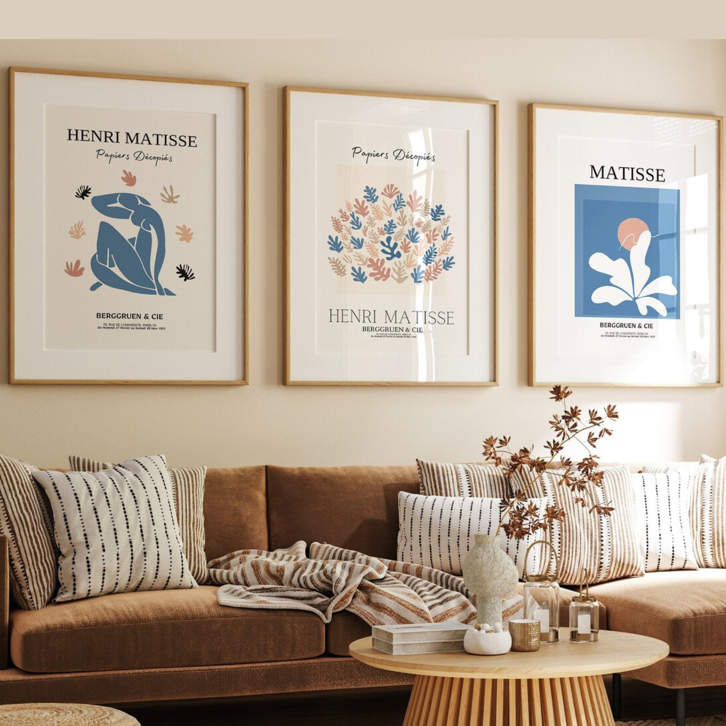 Conjunto de 3 cuadros Henrie Matisse en tono azul