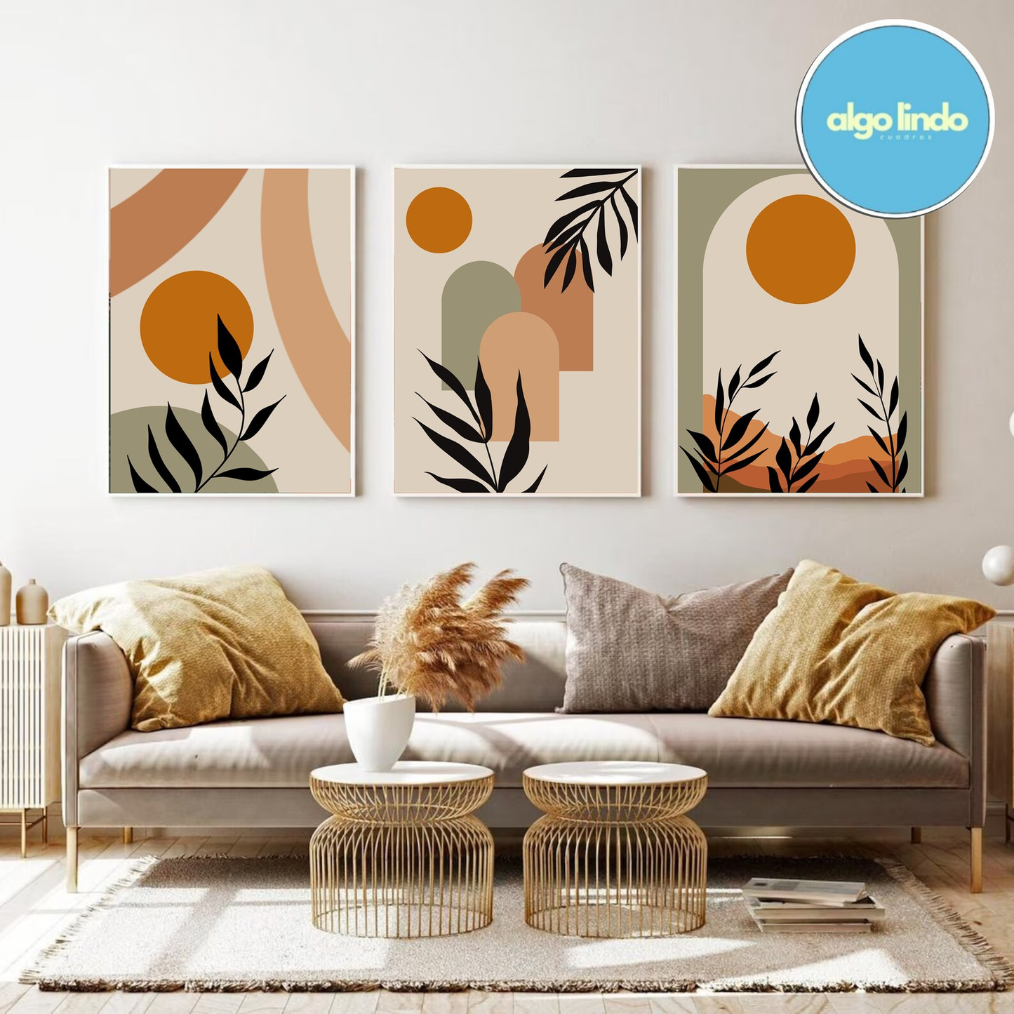 Set x3 Cuadros Bohemio Terracota, verde y beige