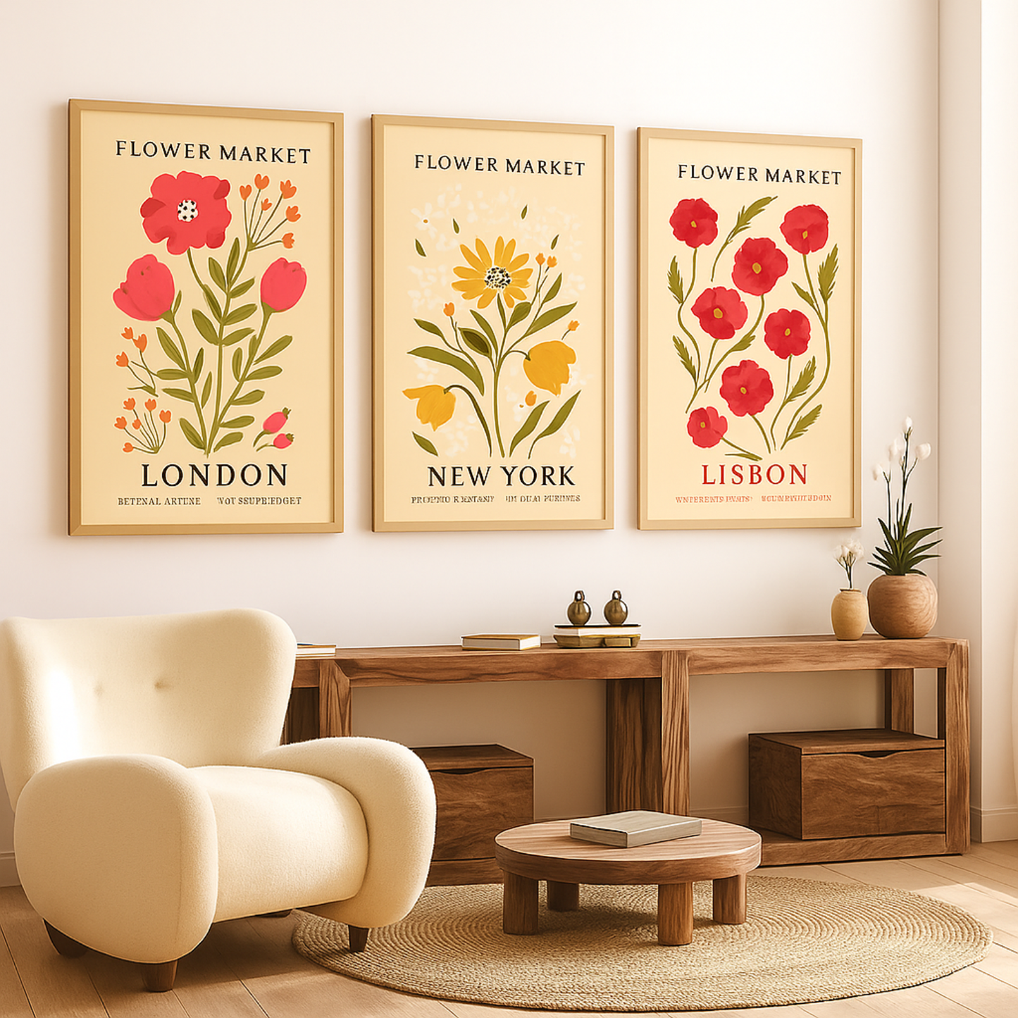 Set x3 Cuadros Flower Market