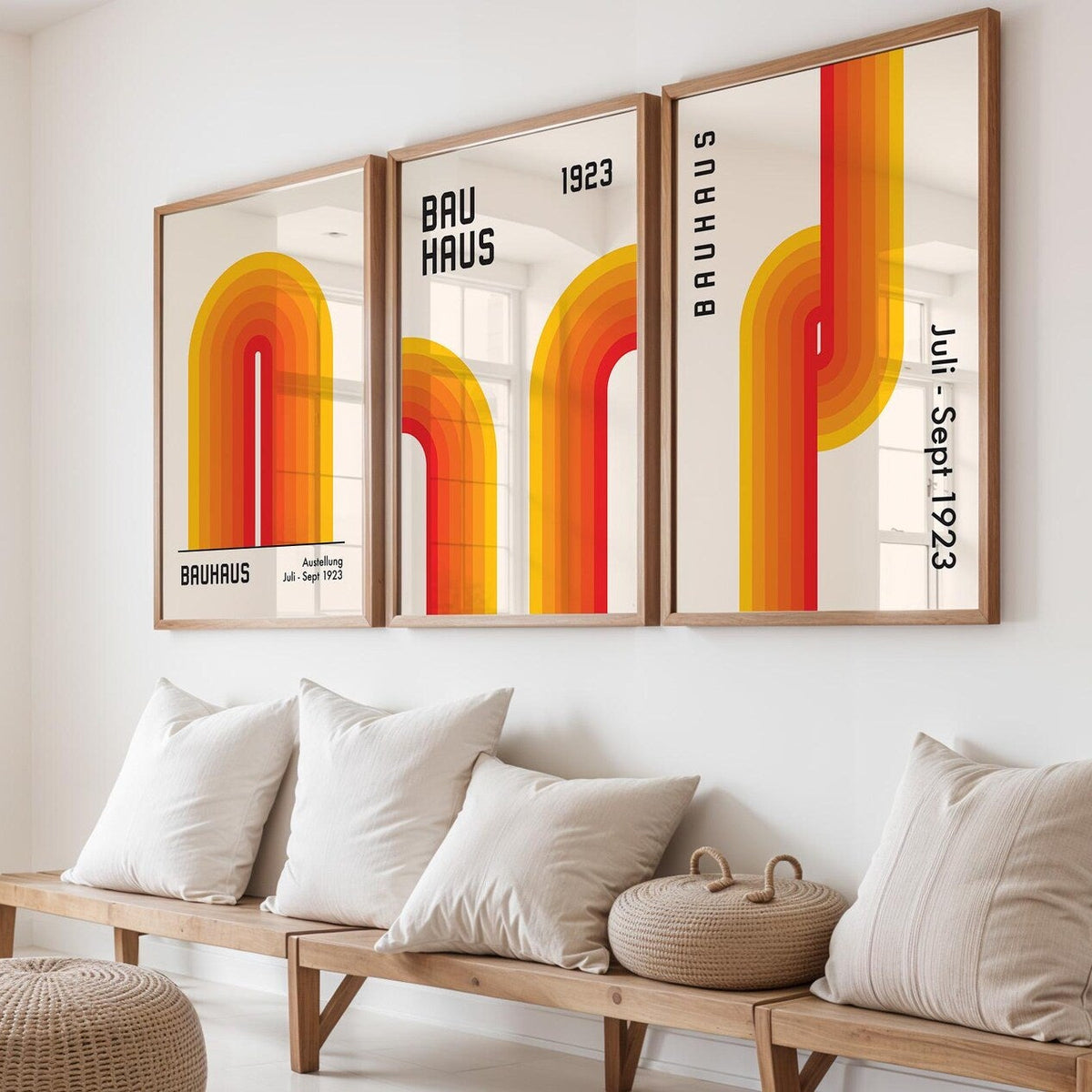 Setx3 Cuadros Bauhaus Naranja mediado del siglo