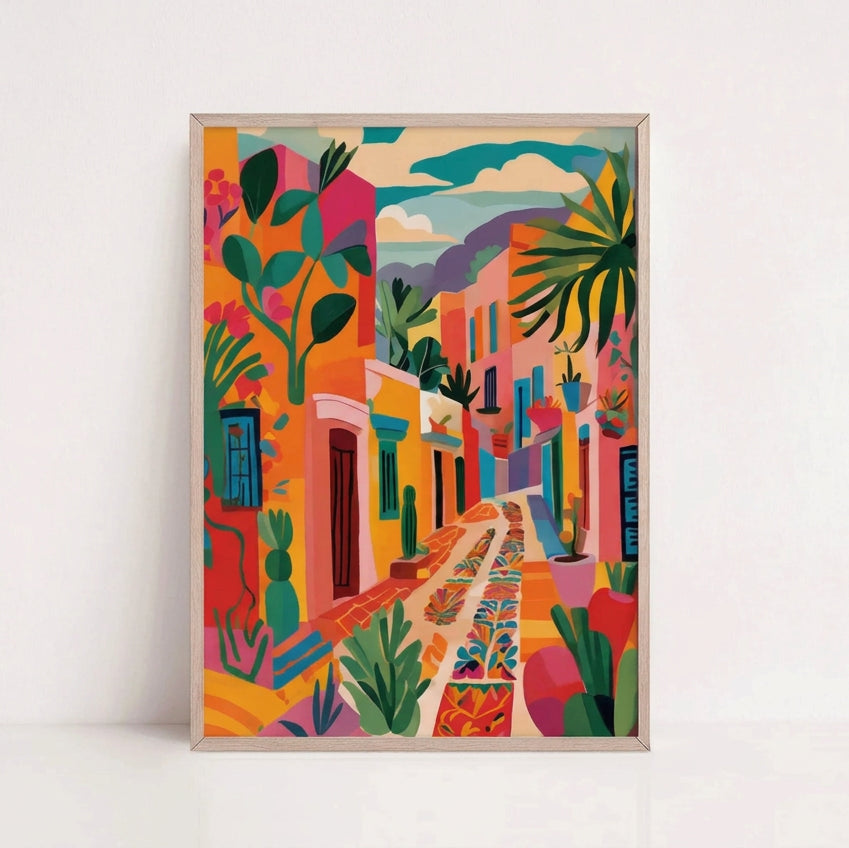 Cuadro de Arte mexicano casas coloridas