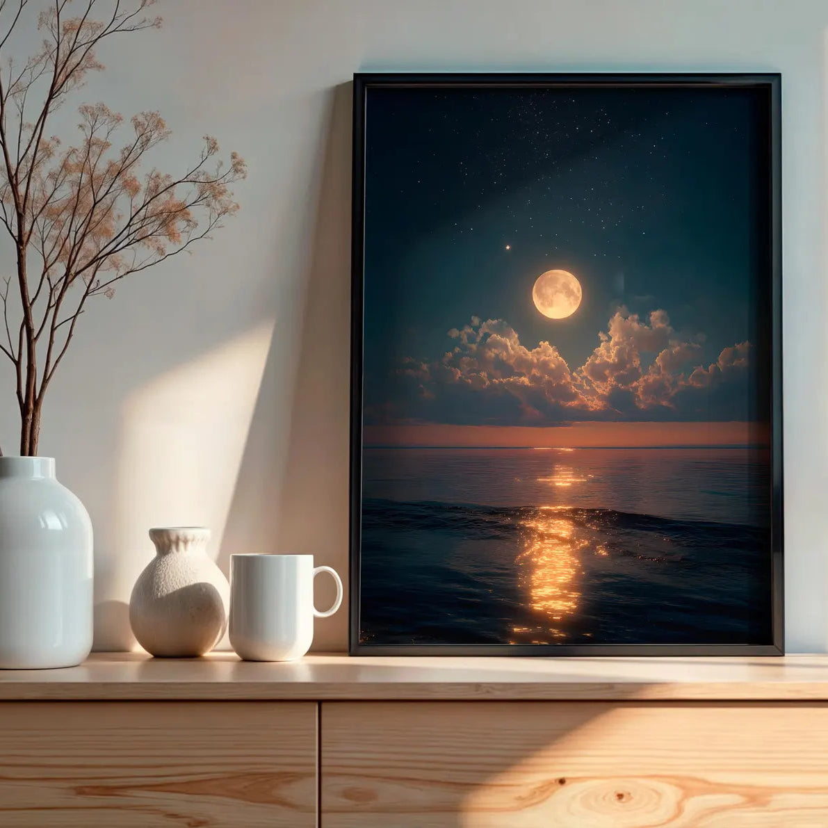 Cuadro luna llena en el oceano