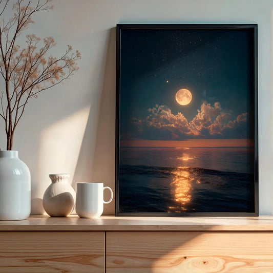 Cuadro luna llena en el oceano