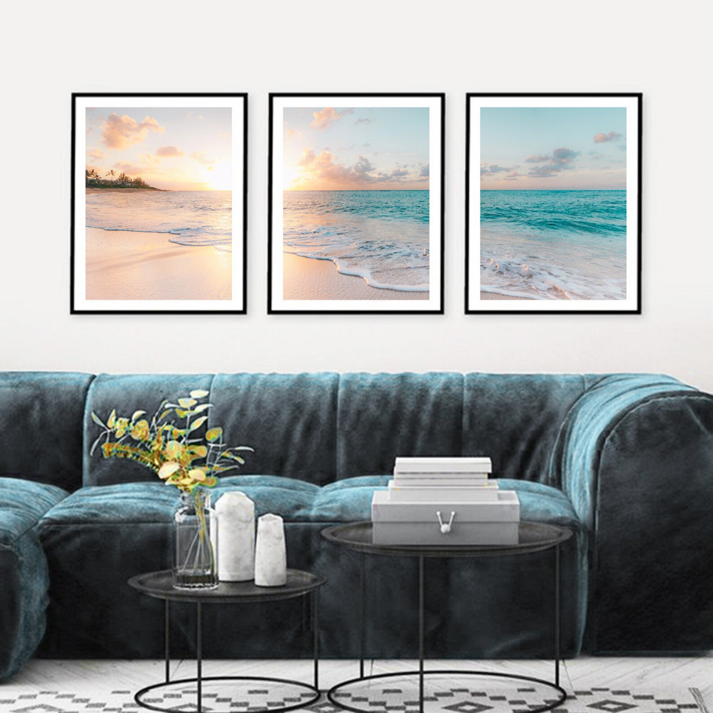 Set x 3 Cuadros playa, mar, atardecer