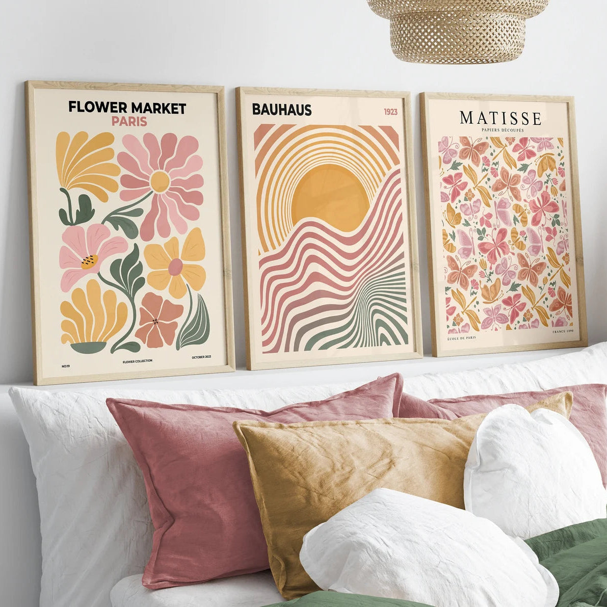 Set x3 cuadros Bauhaus Matisse y Flower Coloridos