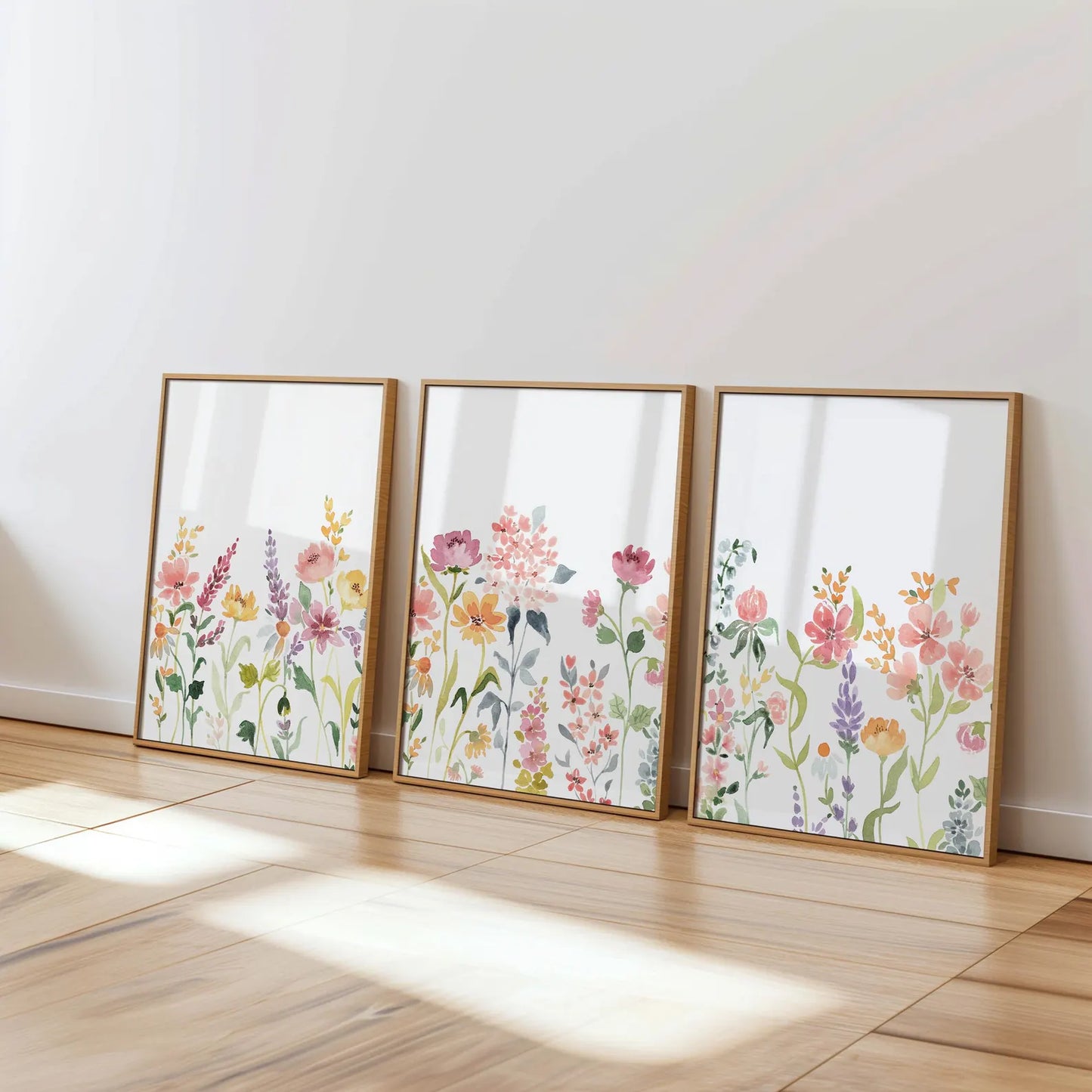 Set x3 cuadro Flores Acuarela
