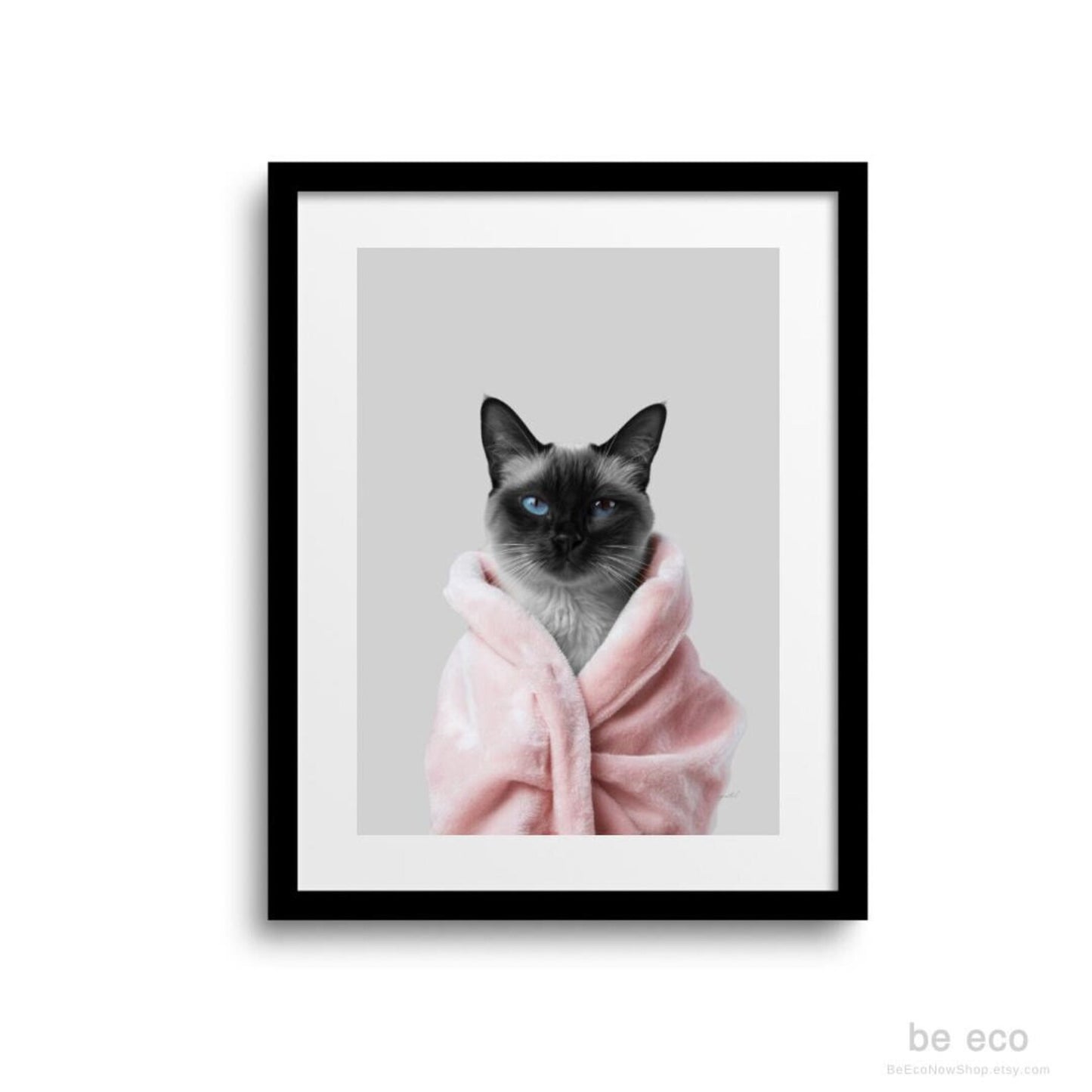 Cuadro Gato Siames bata rosa