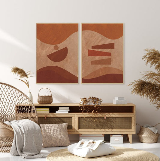 Setx2 Cuadros Geométrico Abstracto Naranja Terracota