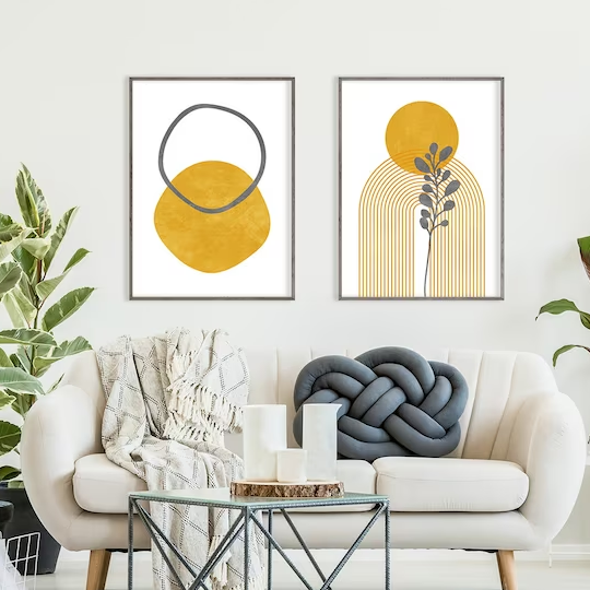 Set de 2 Cuadros Boho Geométrico Amarillo Mostaza