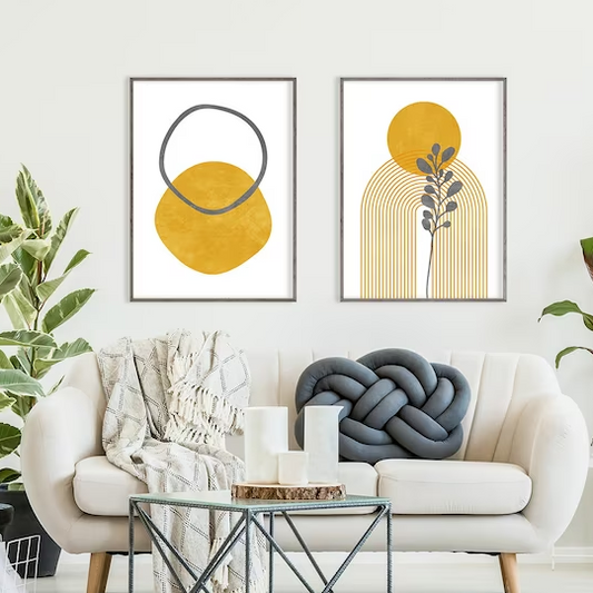 Set de 2 Cuadros Boho Geométrico Amarillo Mostaza
