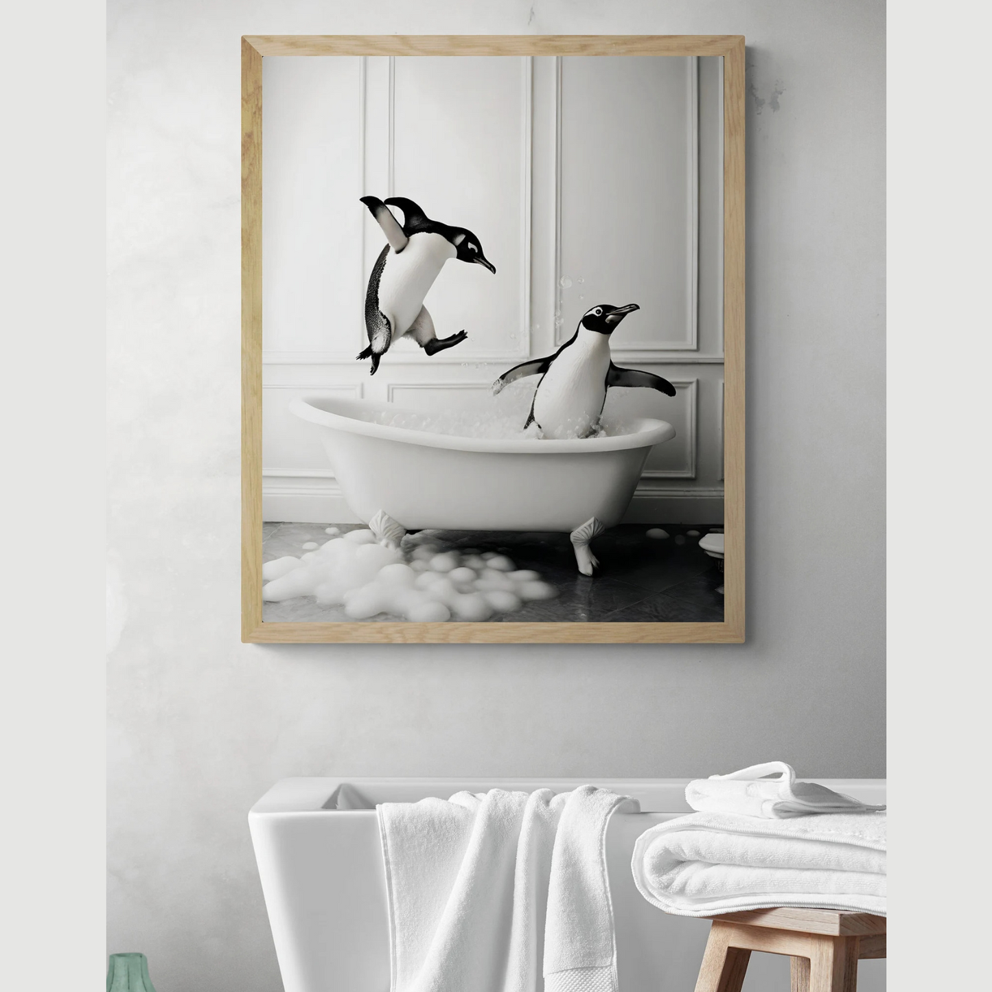 Cuadro de Pinguino jugando en la bañera