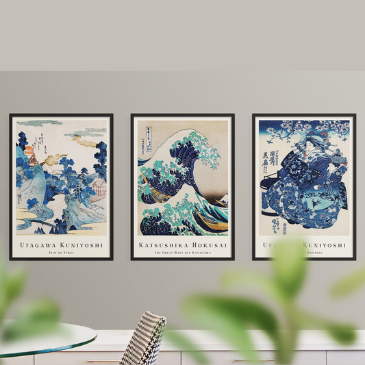 Set x 3 Cuadros Hokusai- decoracion japonesa