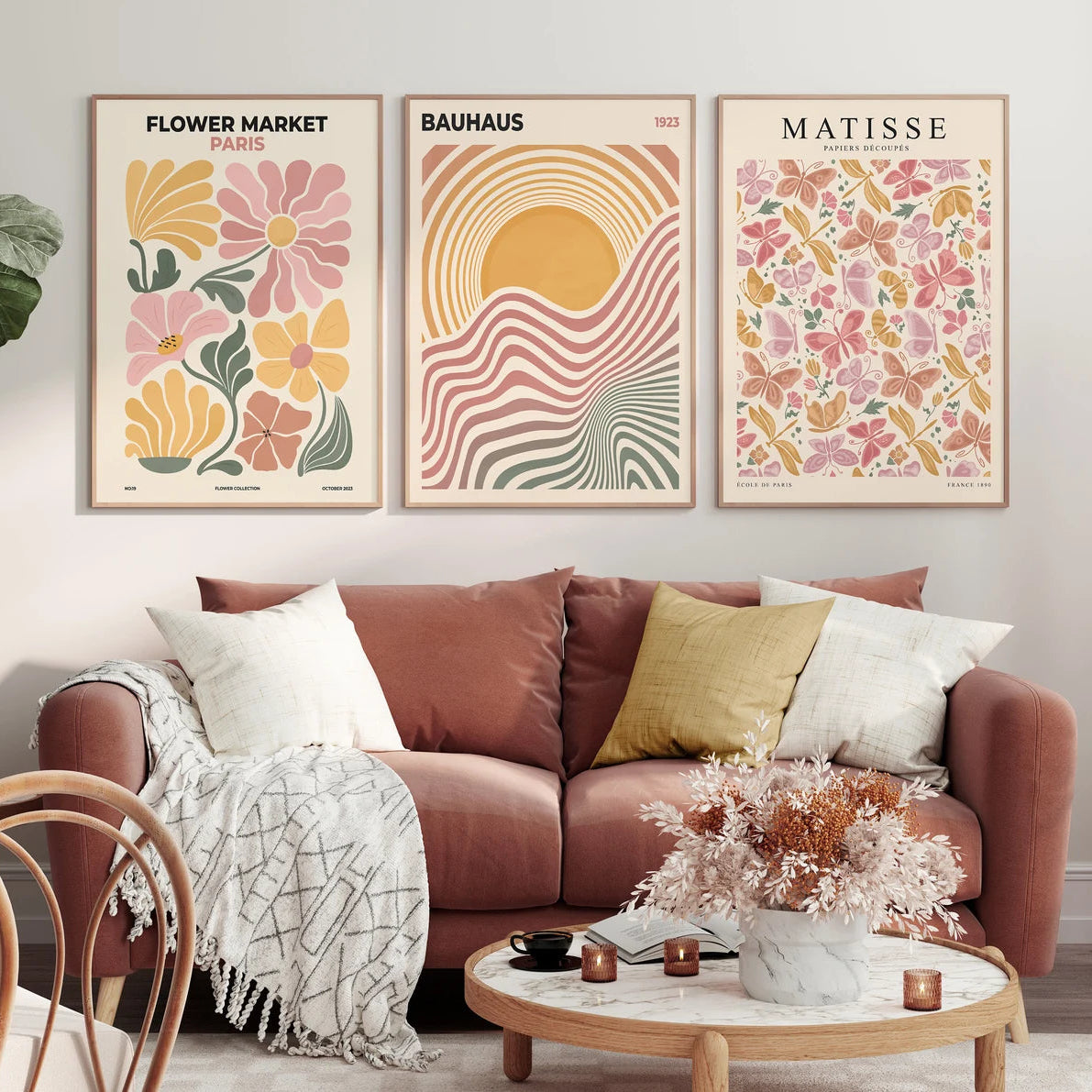 Set x3 cuadros Bauhaus Matisse y Flower Coloridos