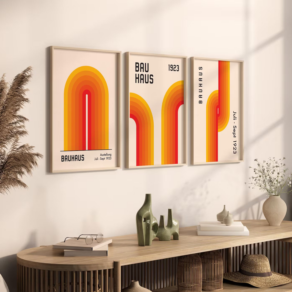 Setx3 Cuadros Bauhaus Naranja mediado del siglo