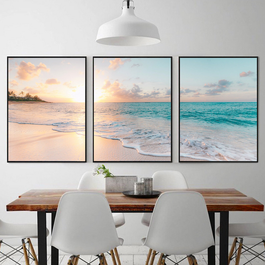 Set x 3 Cuadros playa, mar, atardecer