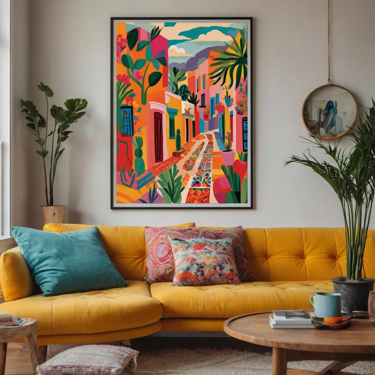 Cuadro de Arte mexicano casas coloridas
