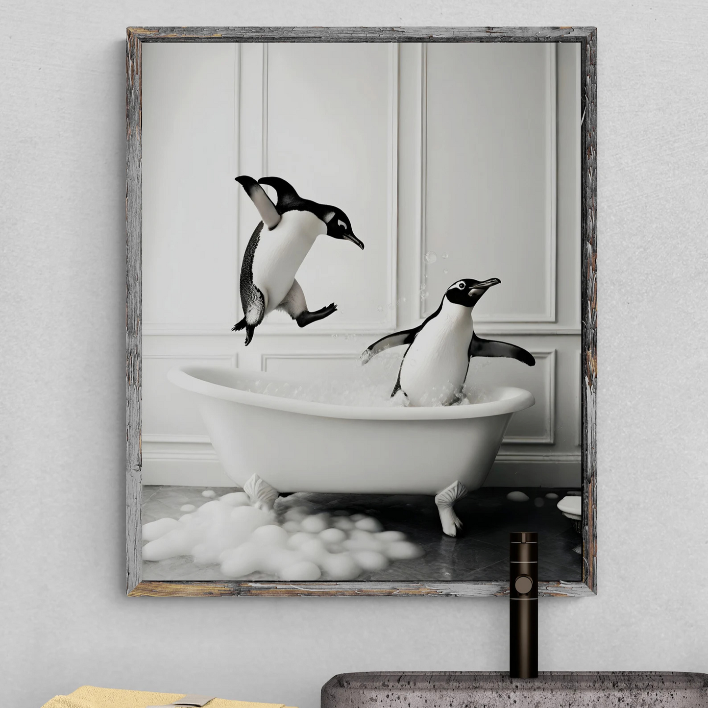 Cuadro de Pinguino jugando en la bañera