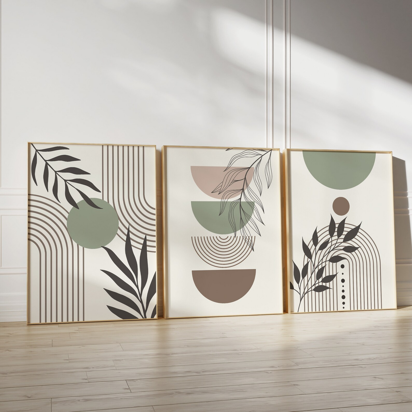 Set x3 cuadros Arcoiris Bohemian verde salvia