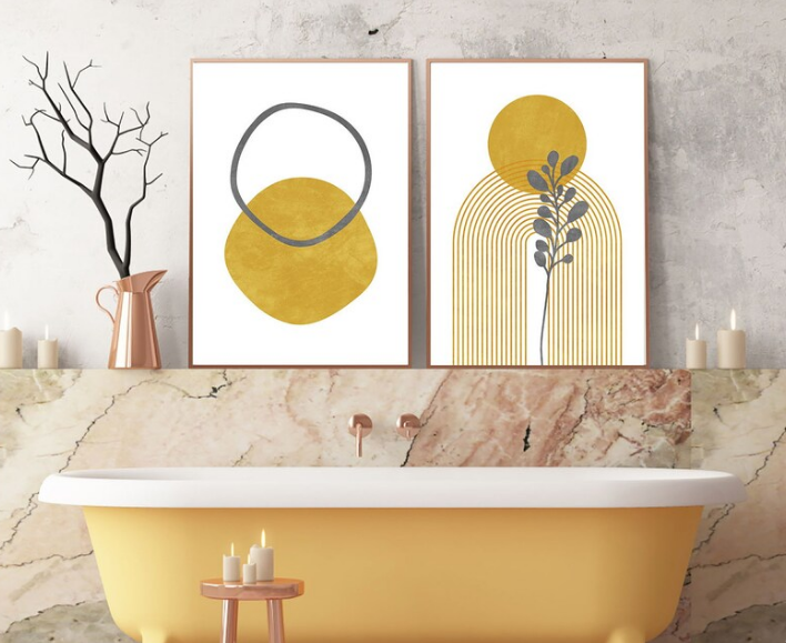 Set de 2 Cuadros Boho Geométrico Amarillo Mostaza