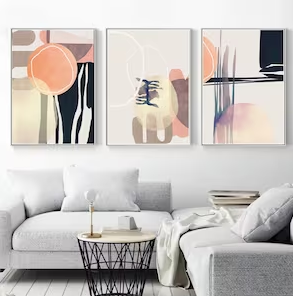 Set x3 Cuadros Abstracto naranja,negro,beige