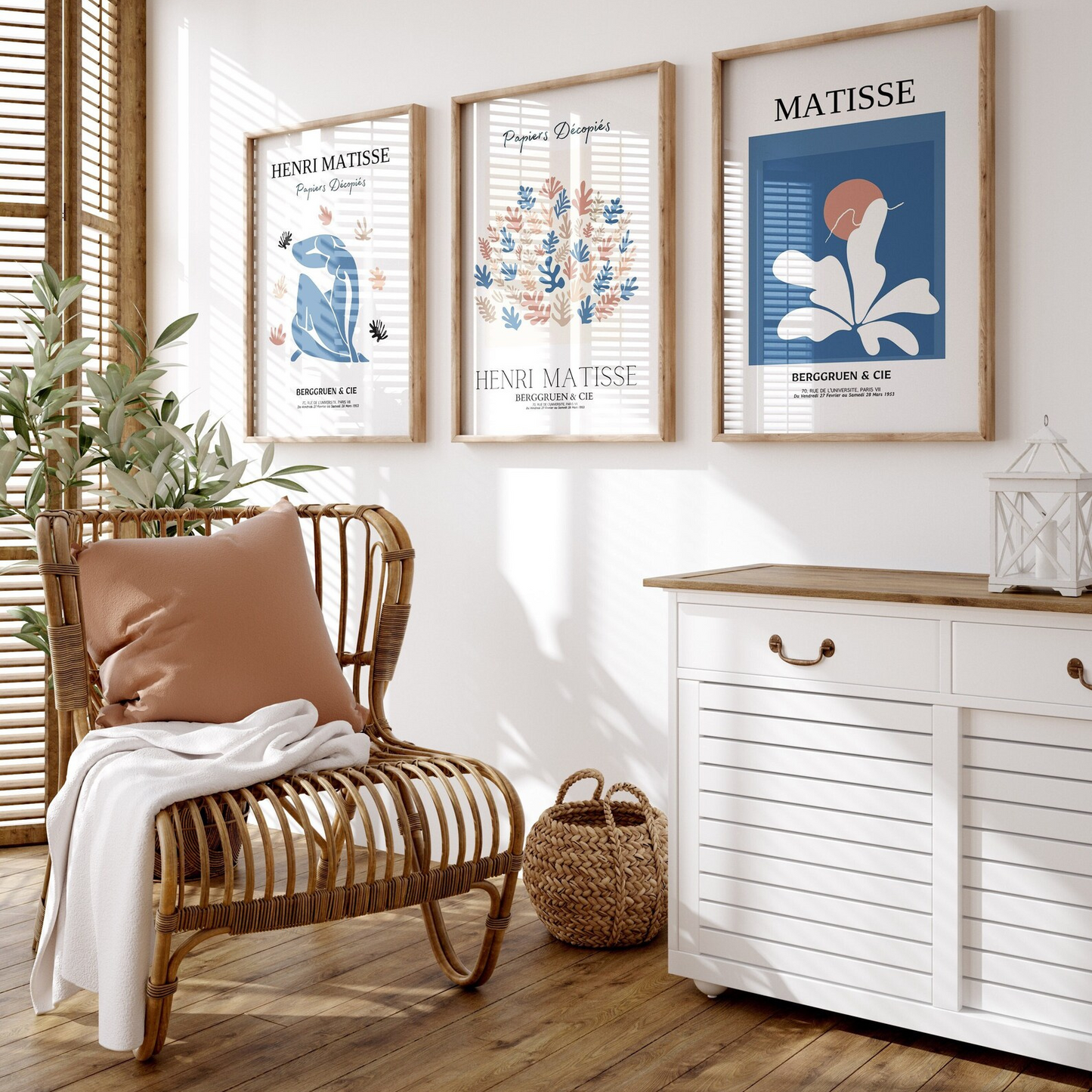 Conjunto de 3 cuadros Henrie Matisse en tono azul
