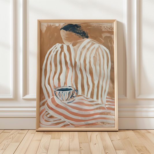 Cuadro Mujer con taza de Cafe beige