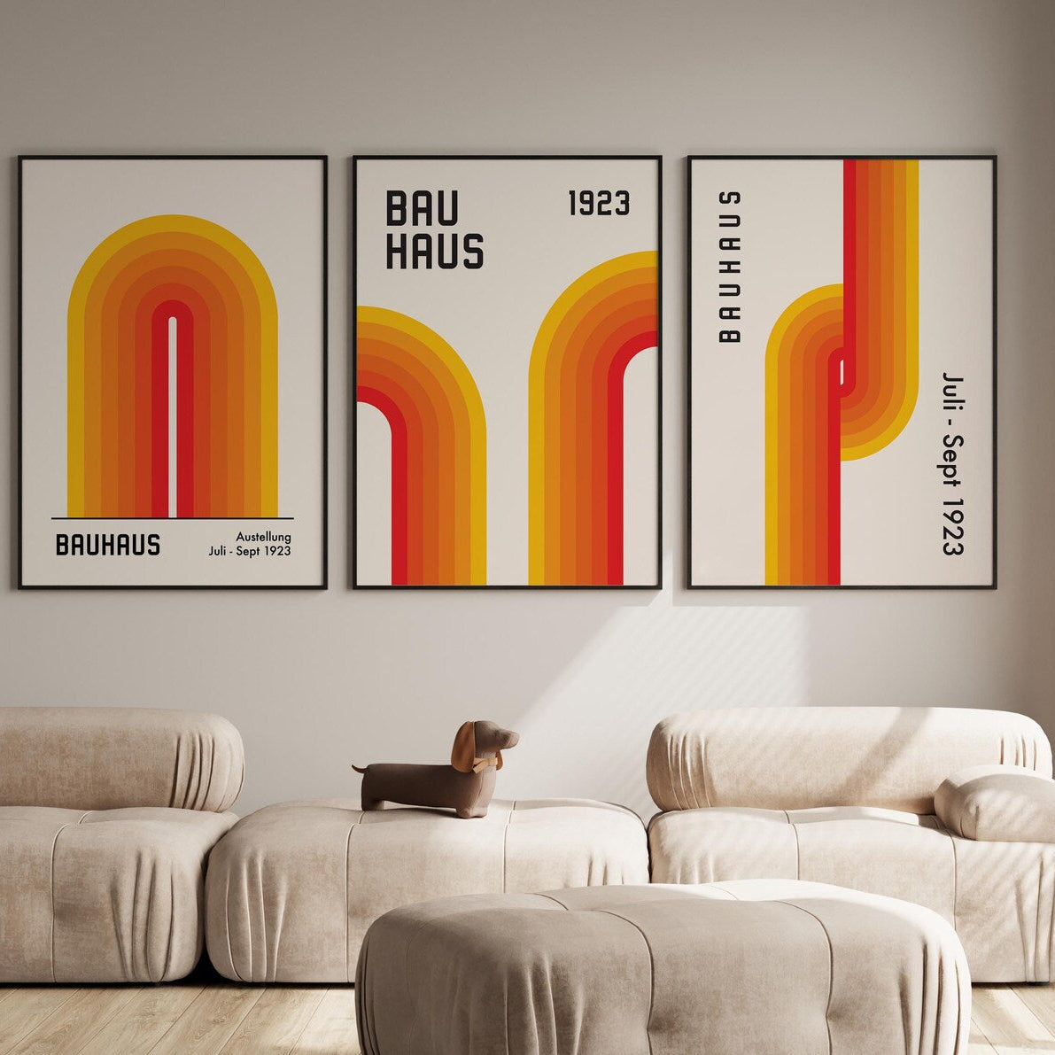 Setx3 Cuadros Bauhaus Naranja mediado del siglo