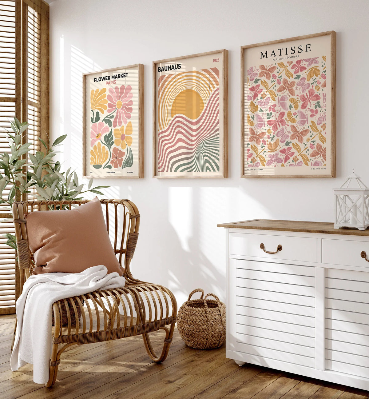 Set x3 cuadros Bauhaus Matisse y Flower Coloridos