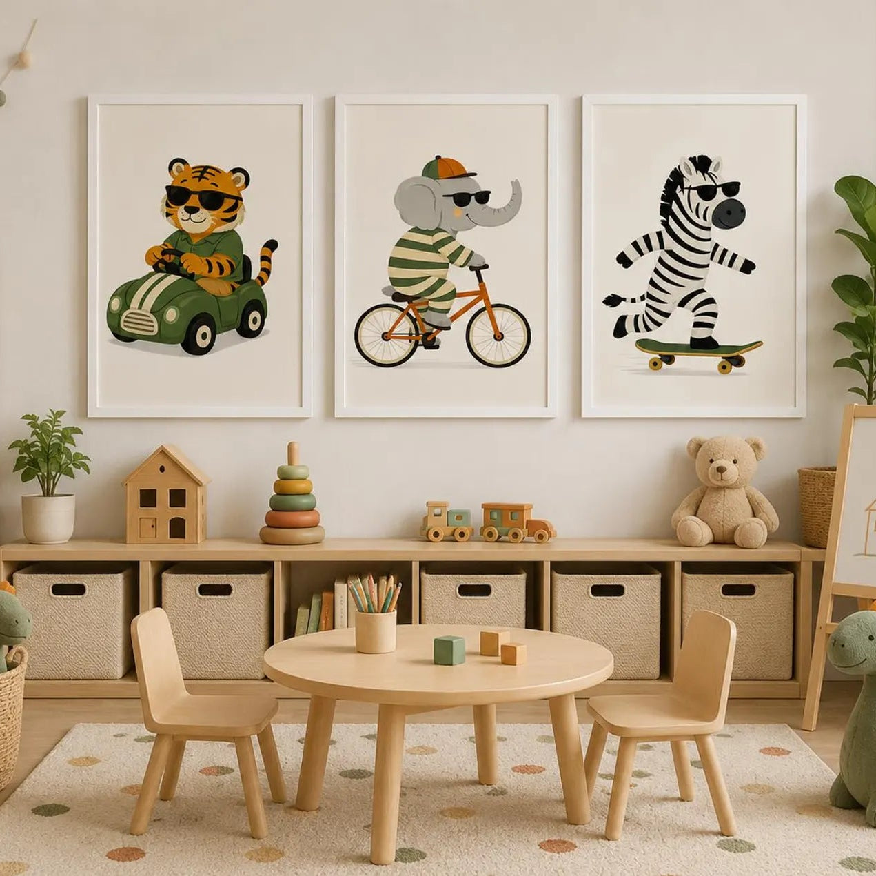 Set x3 cuadros Cebra,Tigre, Elefante Divertidos