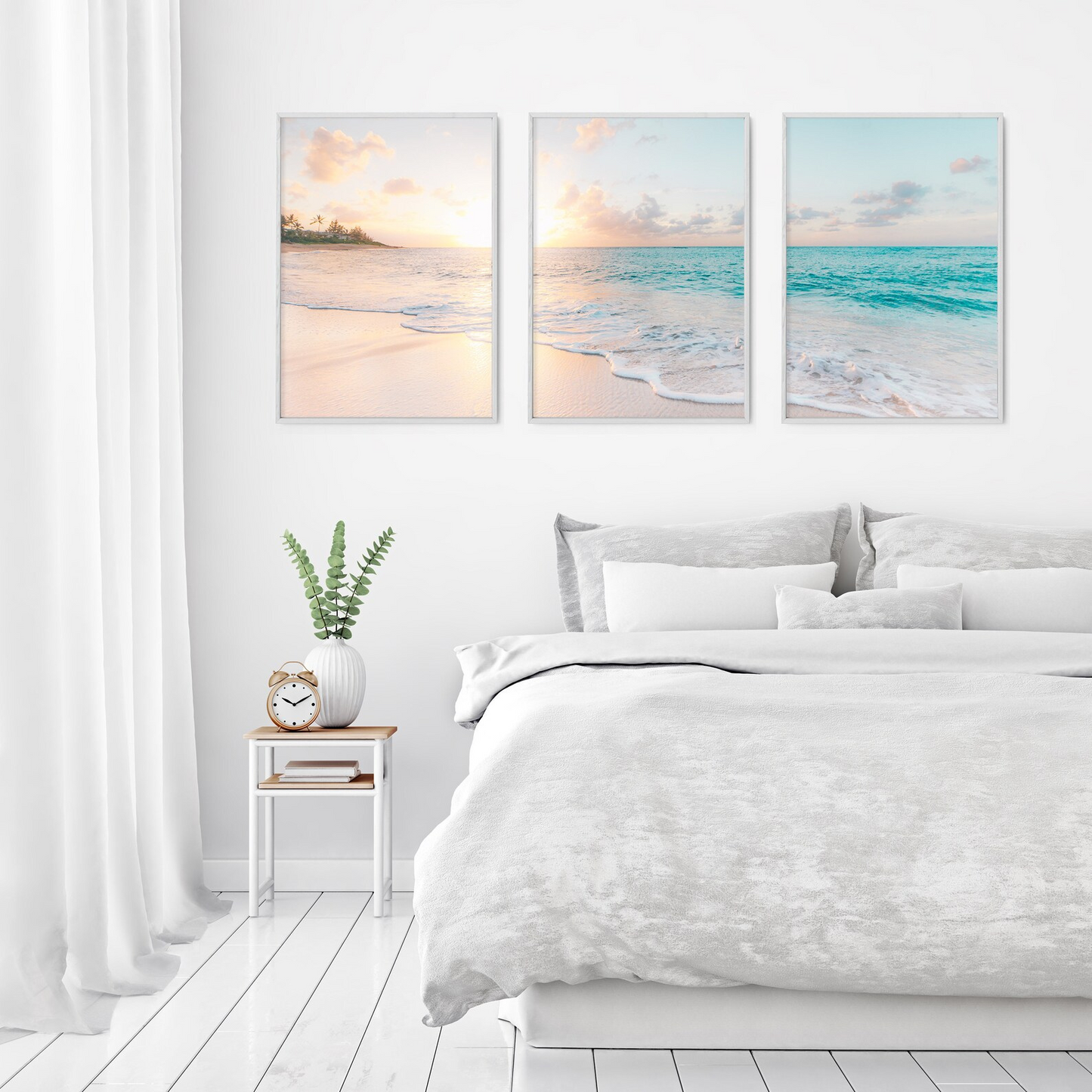 Set x 3 Cuadros playa, mar, atardecer