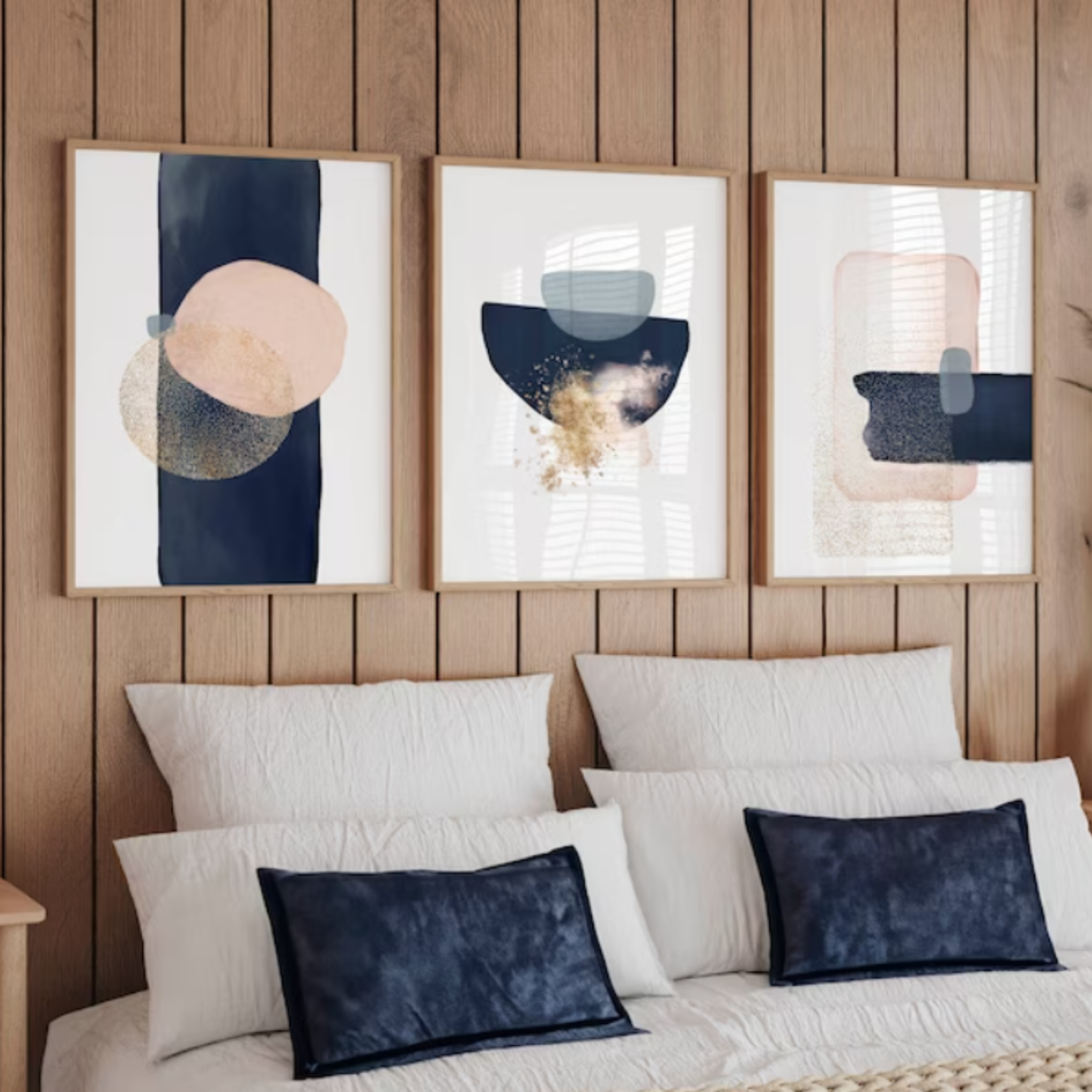 Setx3 Cuadros Acuarela abstracta azul marino