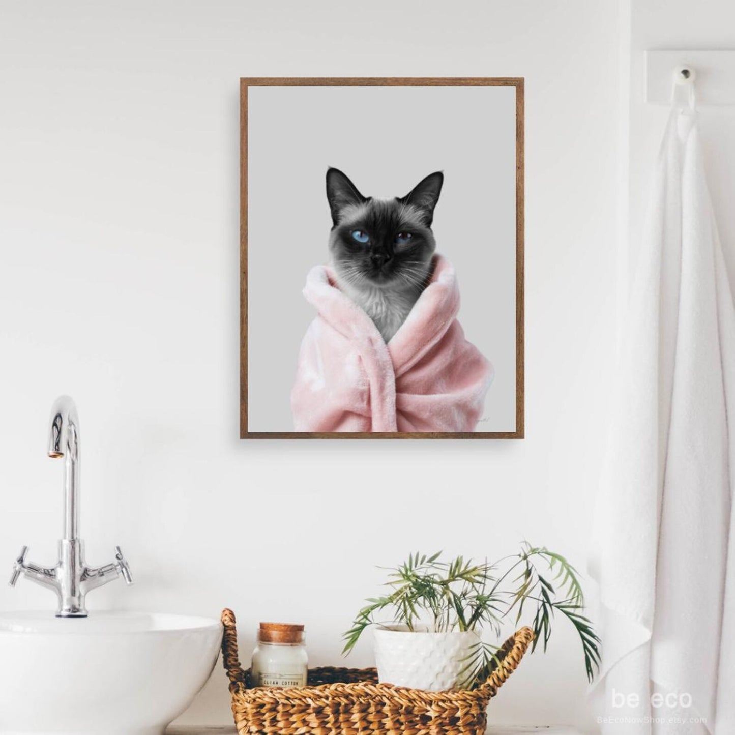 Cuadro Gato Siames bata rosa