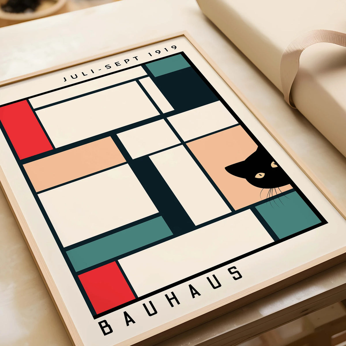 Cuadro Gato Bauhaus negro geometrico