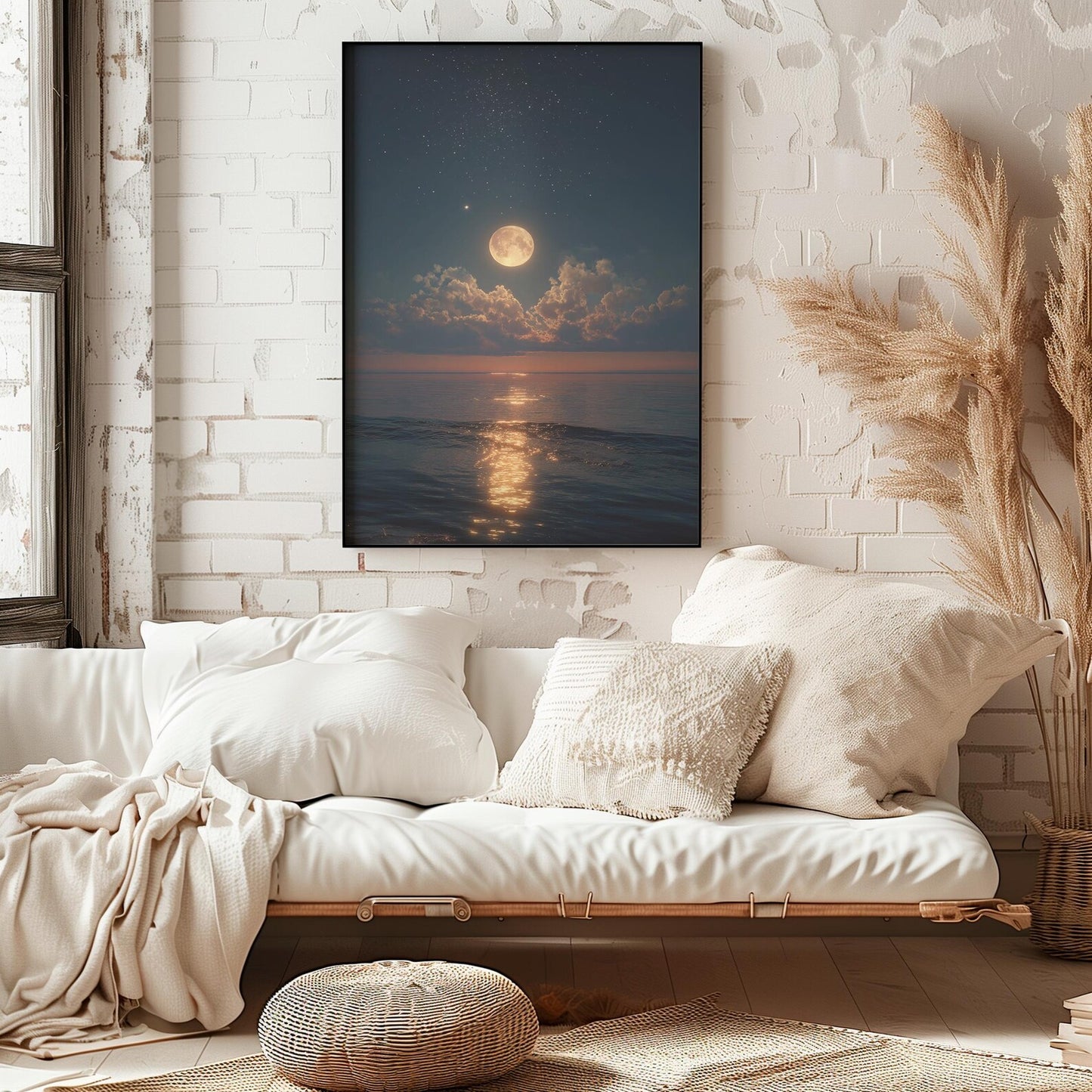 Cuadro luna llena en el oceano