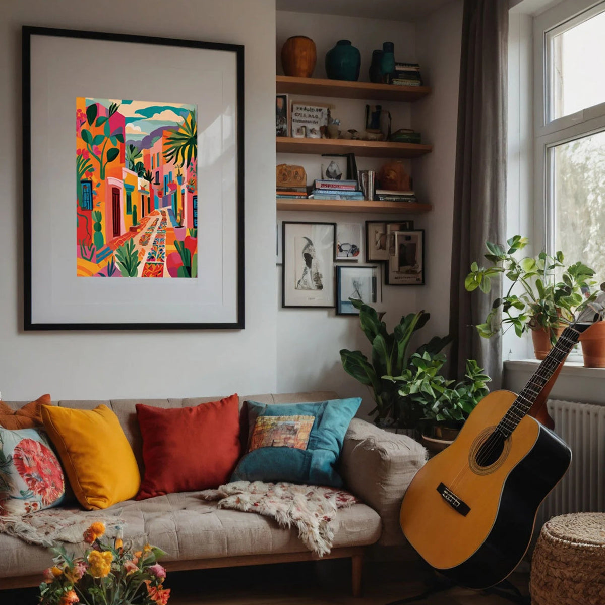 Cuadro de Arte mexicano casas coloridas