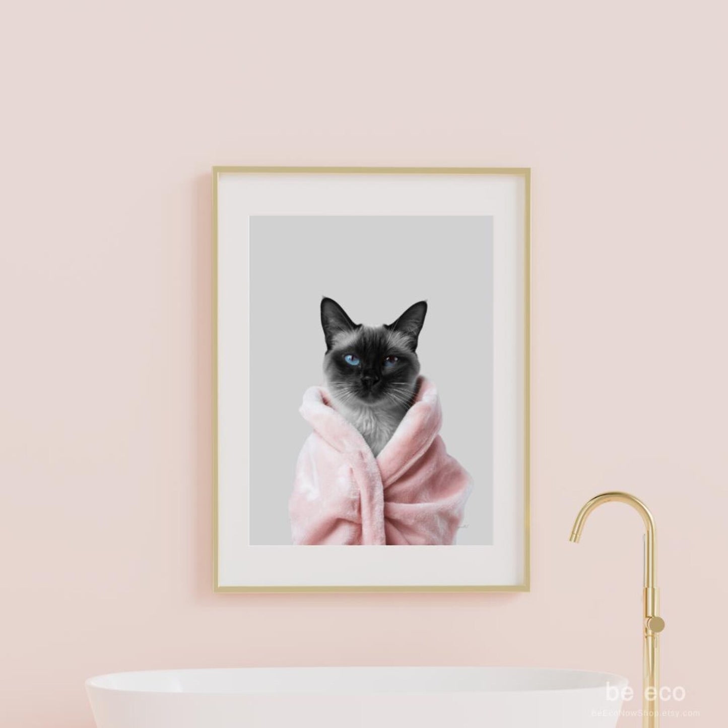 Cuadro Gato Siames bata rosa