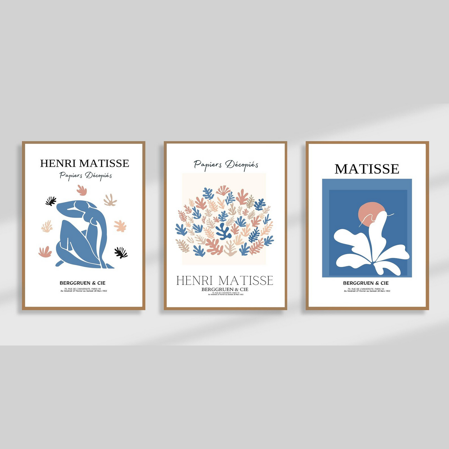 Conjunto de 3 cuadros Henrie Matisse en tono azul