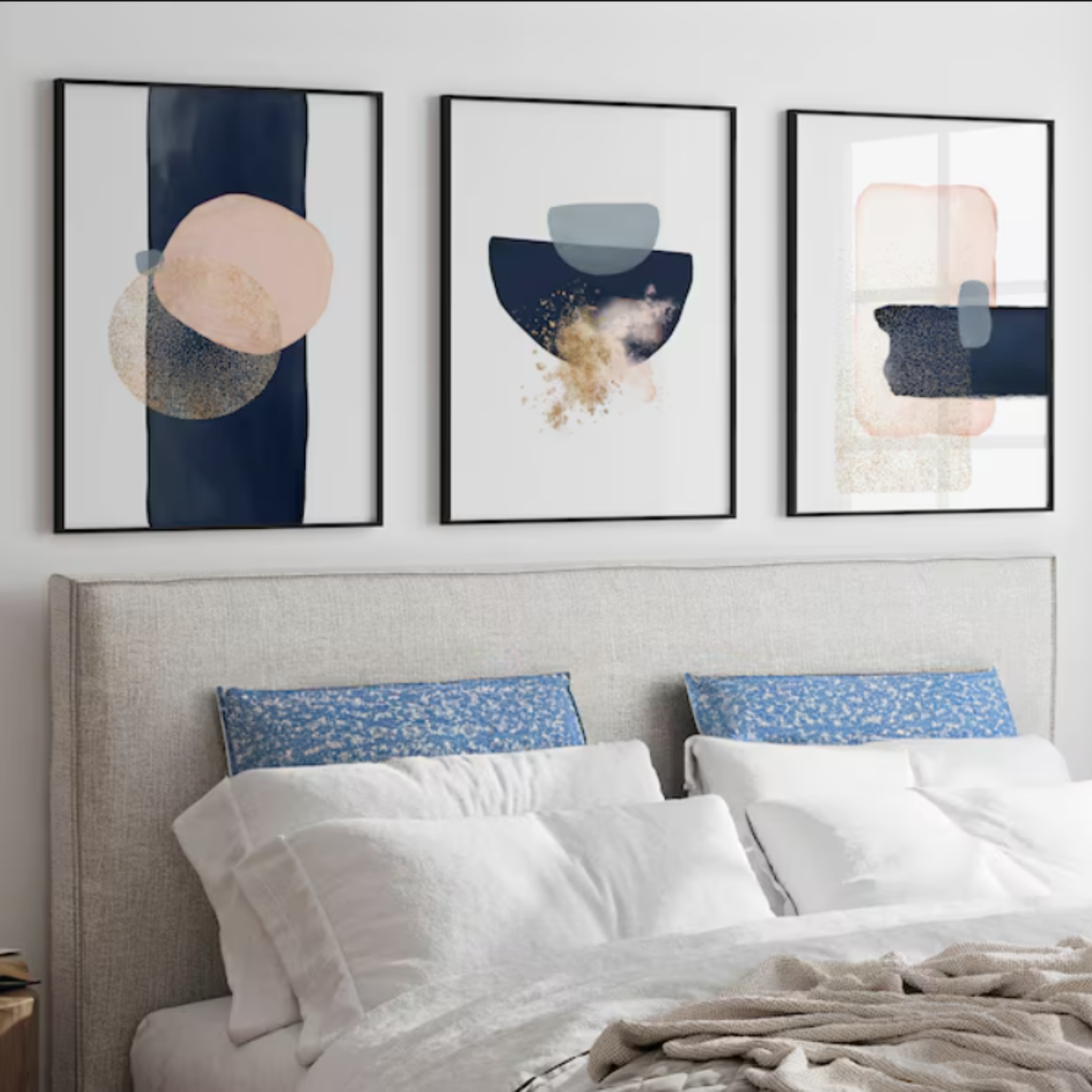 Setx3 Cuadros Acuarela abstracta azul marino