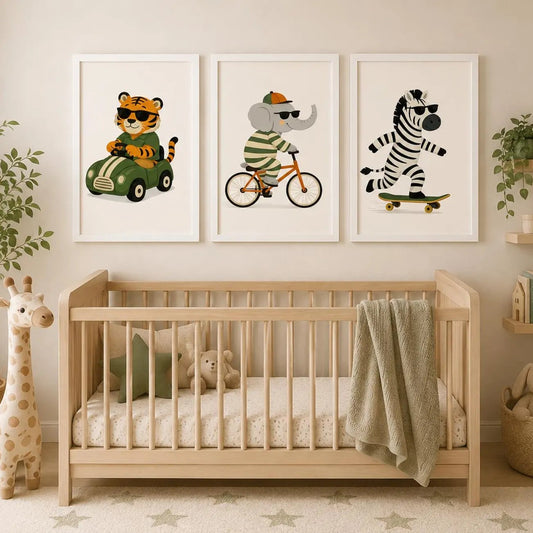 Set x3 cuadros Cebra,Tigre, Elefante Divertidos