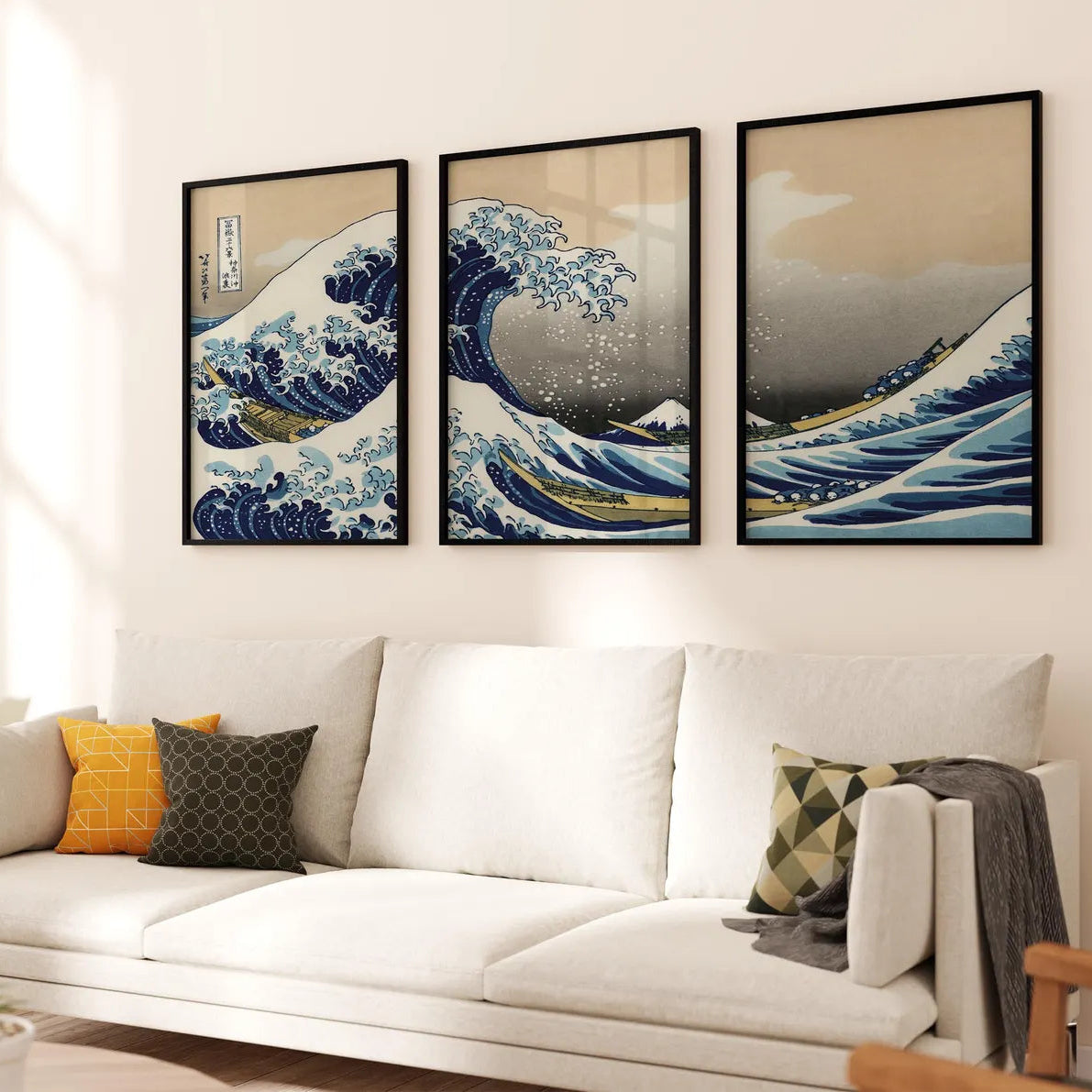 Set x3 cuadros Gran ola de Kanagawa de Katsushika Hokusai