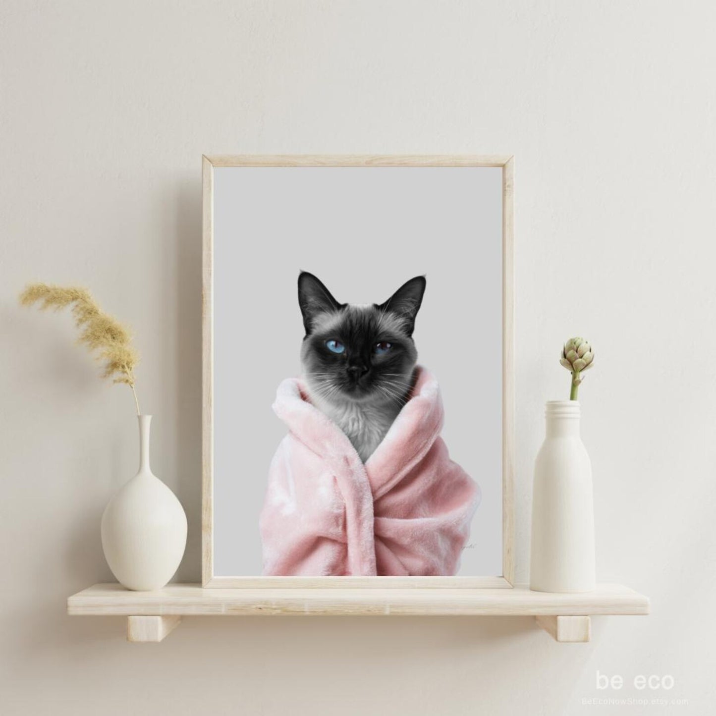 Cuadro Gato Siames bata rosa