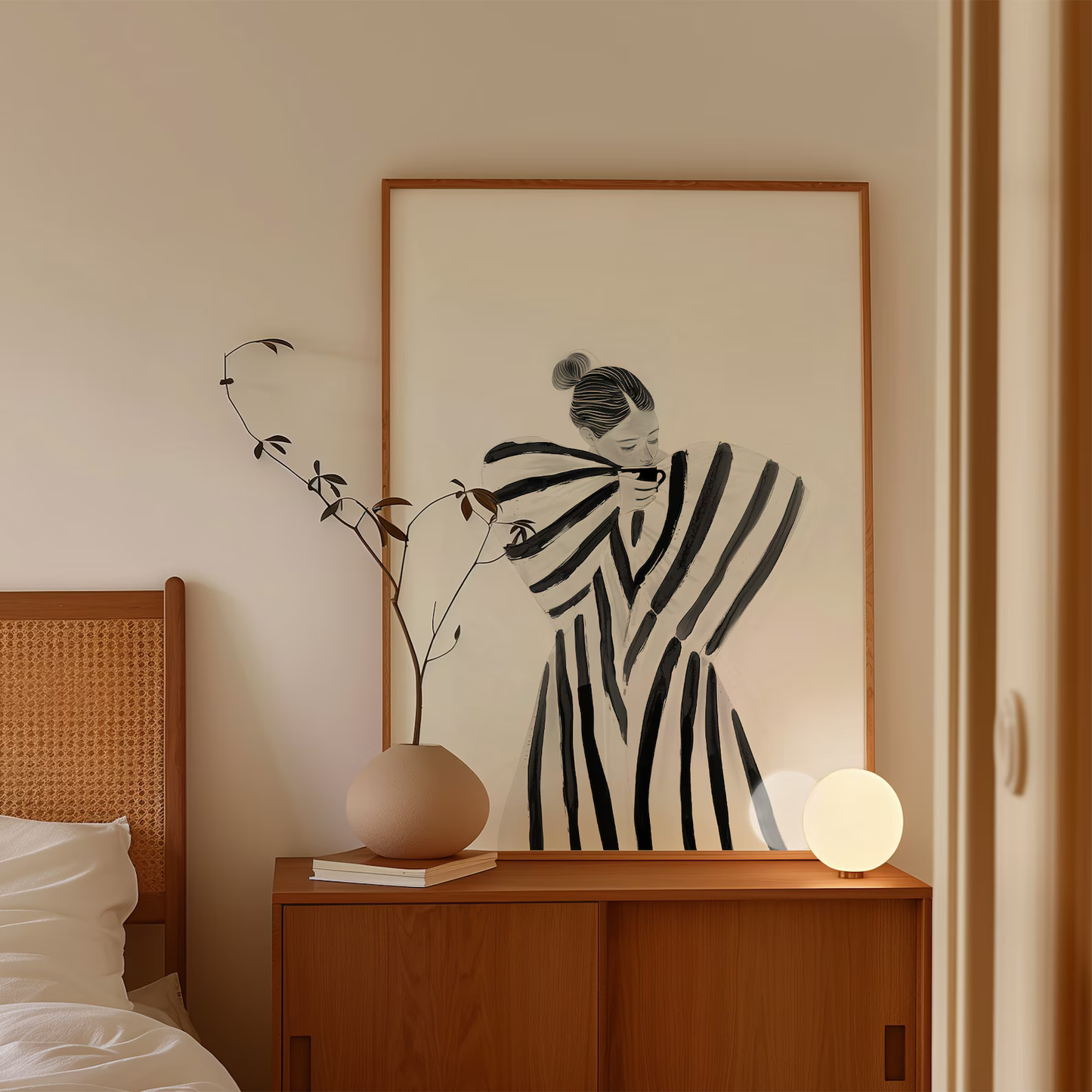 Cuadro Mujer Minimalista con taza de cafe